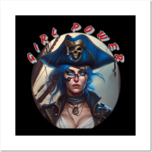 Girl power, blue eyed and blue haired pirate wench Posters and Art